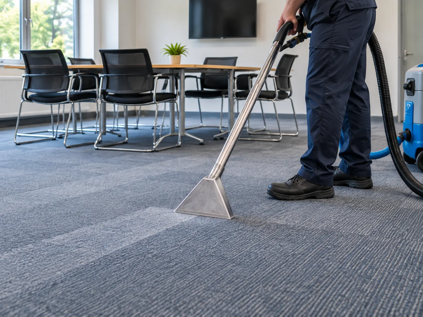 Carpet extraction cleaning in a commercial meeting room