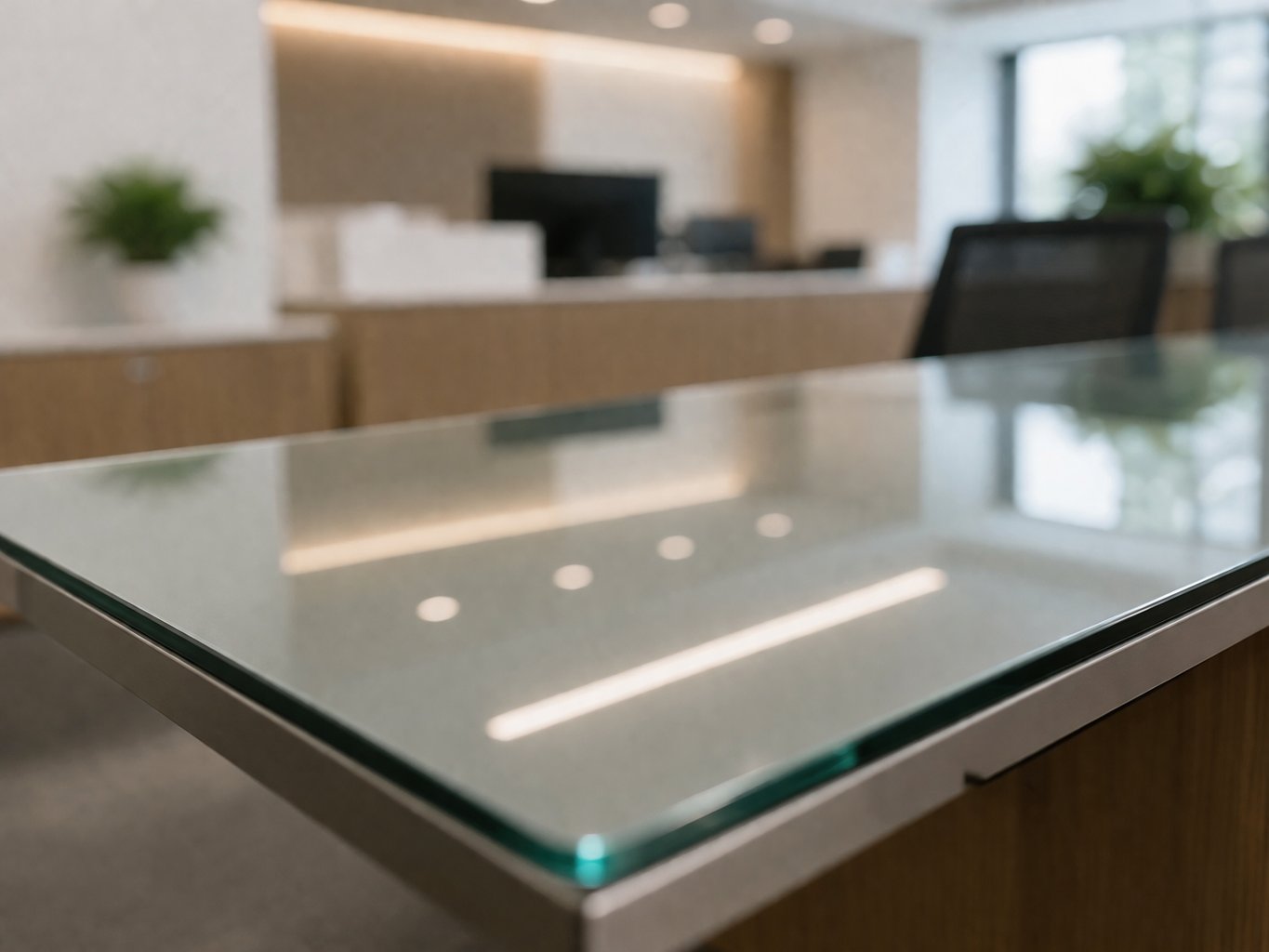 Professional cleaner maintaining a bright, well-presented office space